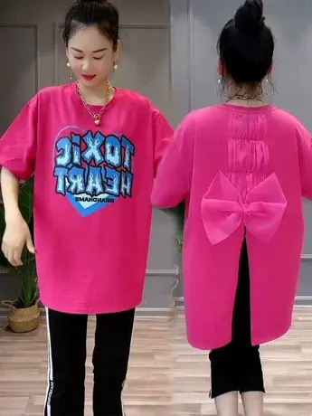 设计感小众后背开叉T恤短袖女欧货2023夏季字母蝴蝶结洋气上衣潮商品大图