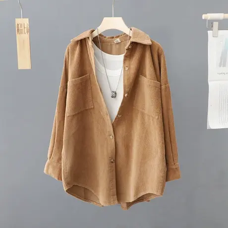 中长款灯芯绒衬衫女薄外套2023春季新款内搭叠穿长袖衬衣开衫上衣图片