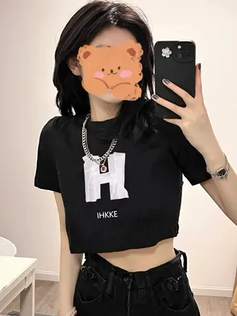 美式复古纯棉正肩短袖t恤女夏季潮牌ins短款小个子显瘦辣妹上衣服商品大图