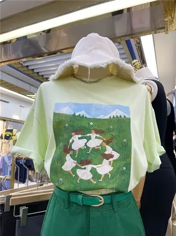 短袖t恤女2021夏季新款韩版ins潮图案印花圆领百搭宽松显瘦上衣服商品大图