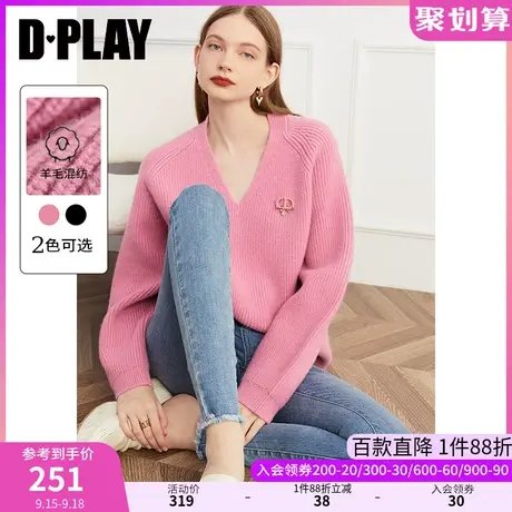 DPLAY秋装装新款慵懒风树莓果酱粉针织衫简约时尚宽松套头毛衣图片