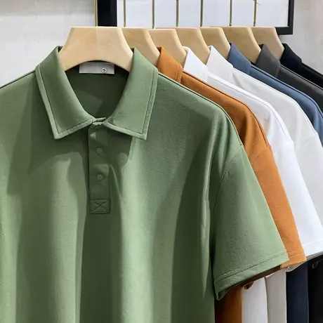 男装夏季新款纯色短袖polo衫男士日系宽松体恤休闲翻领t恤男潮流商品大图