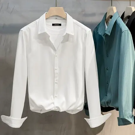 男士衬衣长袖2023春季新款潮流修身轻奢商务男装上衣服衬衫男秋冬商品大图