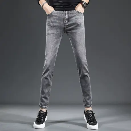 烟灰色九分裤男秋季2023新款牛仔裤弹力修身小脚春秋男士潮流裤子商品大图