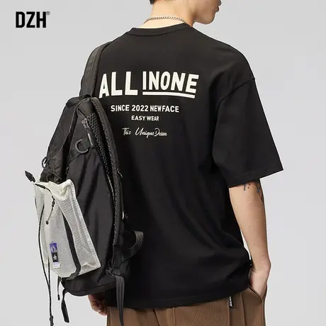 男士黑色重磅t恤男潮牌短袖夏季男款美式半袖2023年新款印花上衣商品大图