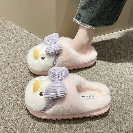 可爱鸭鸭拖鞋女2023年秋冬新款包头外穿居家懒人平底棉拖毛毛拖鞋商品大图