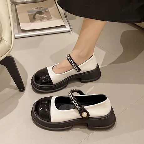圆头浅口玛丽珍小皮鞋女2023秋季新款英伦学院风厚底粗跟小众单鞋图片