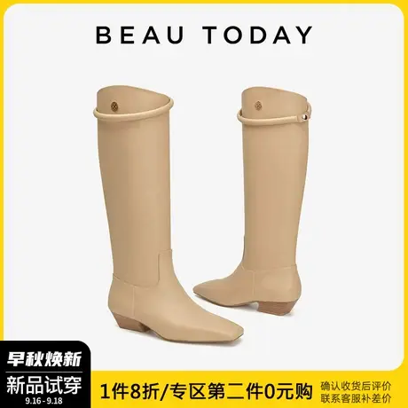 BeauToday长筒靴女2023新款秋季复古骑士靴BT显瘦高筒靴烟筒靴女商品大图
