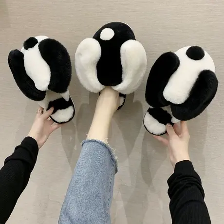 冬季居家情侣室内平底可爱少女心毛绒绒棉拖鞋防滑保暖包头毛拖鞋商品大图