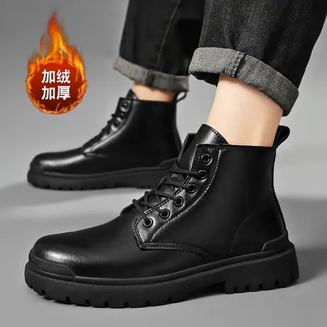 冬季雨鞋男款外穿加绒加厚时尚厨房防滑工地防水鞋中筒男士棉雨靴商品大图