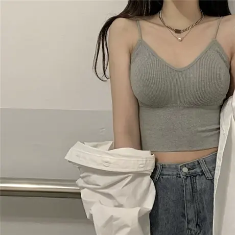 吊带背心女带胸垫短款美背内搭夏季性感修身辣妹外穿灰色内衣上衣商品大图
