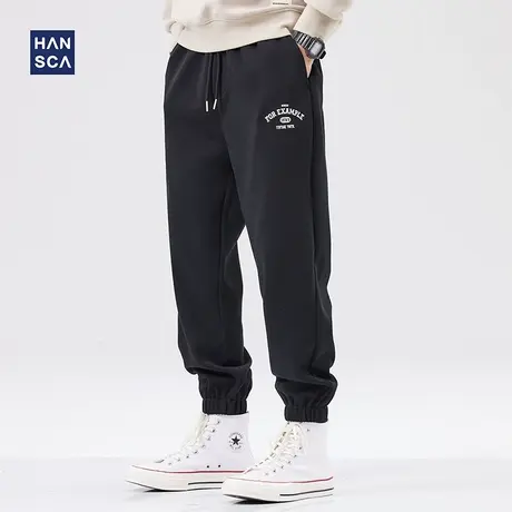 hansca运动卫裤男秋冬款宽松大码青少年潮流百搭黑色重磅束脚裤子商品大图