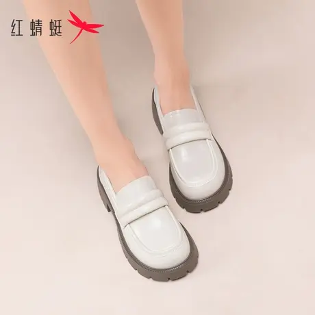 红蜻蜓真皮乐福鞋女鞋2023春冬新款厚底jk鞋子软底软皮黑色小皮鞋商品大图