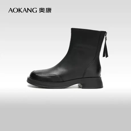 【门店发货】奥康女鞋 冬季新款黑色烟筒靴小个子加绒瘦瘦靴图片