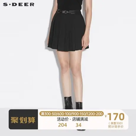 sdeer圣迪奥女装腰带拼接撞色条纹百褶短裙S21361303图片