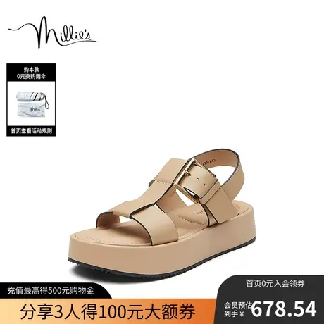 millies/妙丽2023夏商场同款牛皮时尚休闲厚底女凉鞋702-1BL3图片