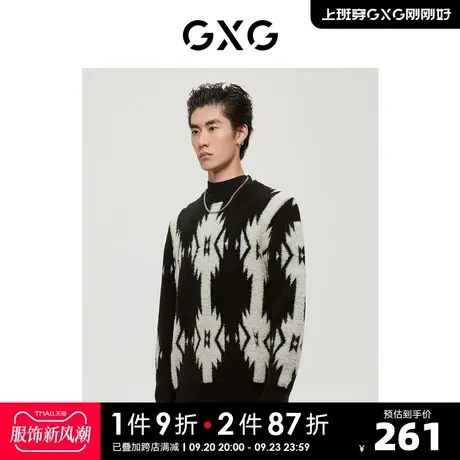 GXG男装商场同款费尔岛系列黑白色低领毛衫2022年冬季新品商品大图