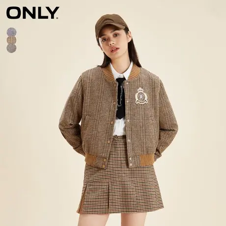 ONLY2023冬季新款学院风百搭减龄格纹直筒短外套女|123436009图片