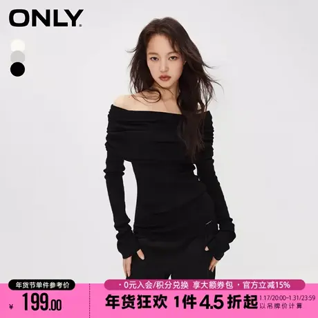 ONLY冬季新款时尚气质百搭修身一字肩长袖纯色针织衫女|123324037商品大图