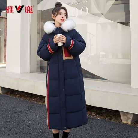 雅鹿狐狸大毛领羽绒服女中长款2022冬季新款长过膝保暖连帽外套潮商品大图