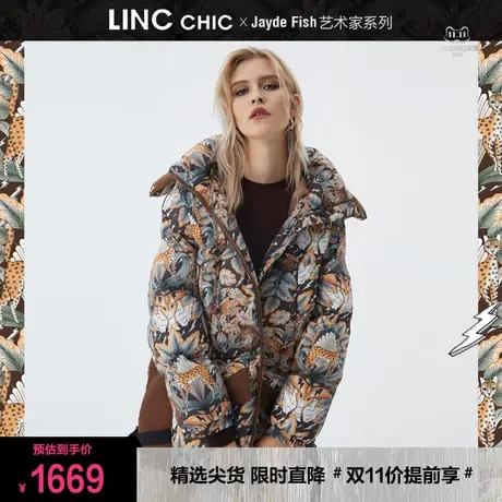LINC金羽杰羽绒服女2023年冬新款反季断码短款专柜连帽女款面包服商品大图