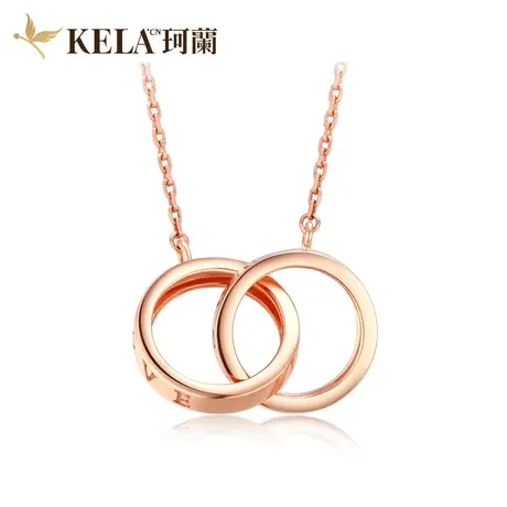 珂兰钻石 玫瑰18K金钻石项链女真钻LOVE双环锁骨链项坠套链图片