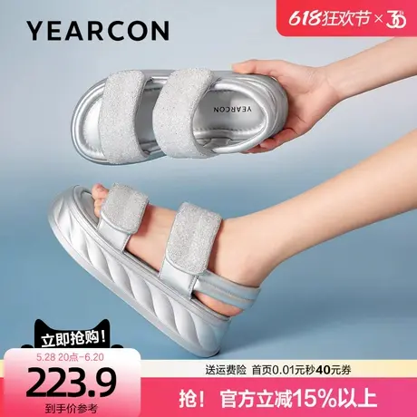 意尔康松糕厚底凉鞋女2025夏季新款时尚百搭水钻增高仙女风面包鞋图片