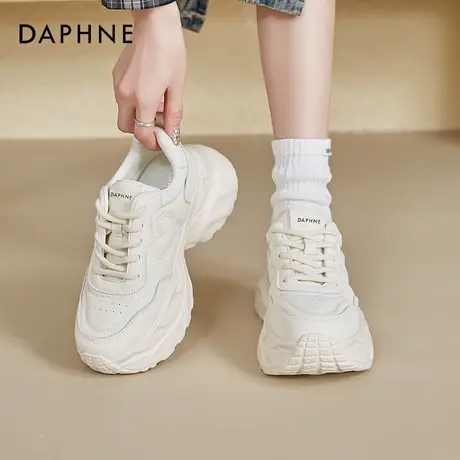 达芙妮厚底老爹鞋女2024新款秋冬真皮增高白色百搭轻便休闲运动鞋商品大图