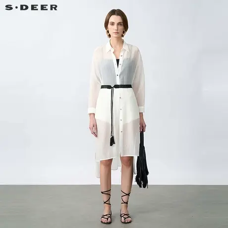 【好物体验专享】sdeer圣迪奥翻领轻薄不规则长款衬衫S25260501图片