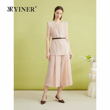 YINER音儿女装夏季法式优雅收褶衬衫肌理感烟灰粉轻上衣商品大图