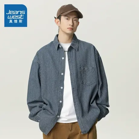 D4真维斯男装宽松翻领衬衫 2025春季新品男款设计感港风长袖衬衣商品大图