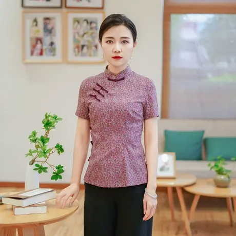 筠雅夏季新款唐装女中国风改良旗袍上衣收腰显瘦新中式女装24J187商品大图