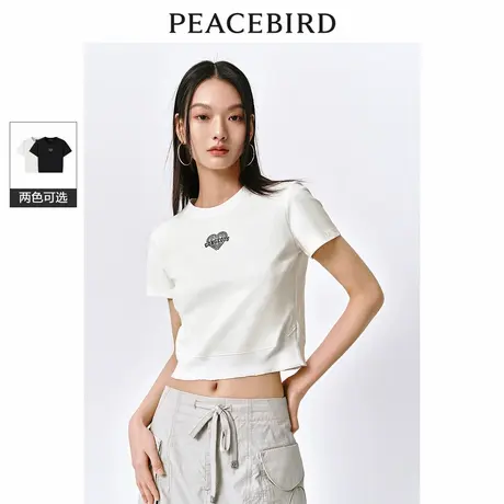 太平鸟简约短款T恤女短袖夏新款圆领露脐辣妹小上衣休闲时尚商品大图
