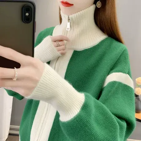 春装拉链女士开衫外套女针织衫2023年新款爆款棒球衫洋气加厚毛衣商品大图