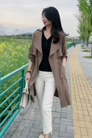 气质网红风衣外套女2023秋季新款英伦风宽松收腰显瘦中长款大衣潮图片