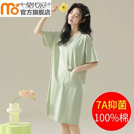 纯棉睡裙夏季女款2025新款短袖清爽睡衣薄款连衣裙可爱卡通家居服商品大图