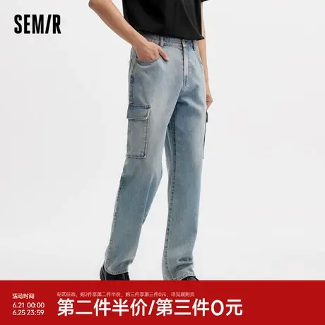 森马牛仔裤男2024夏季新款时尚潮流复古水洗长裤工装风宽松直筒裤图片