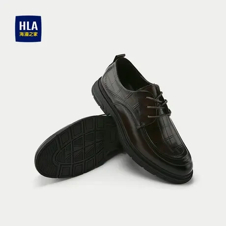 HLA/海澜之家头层牛皮正装皮鞋2025新款抽绳系带纯色通勤鞋子男商品大图