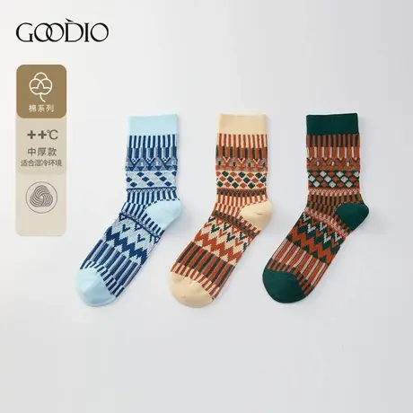 歌帝专柜同款秋冬纯棉百搭潮流复古民族风男中筒袜纯棉男士商品大图
