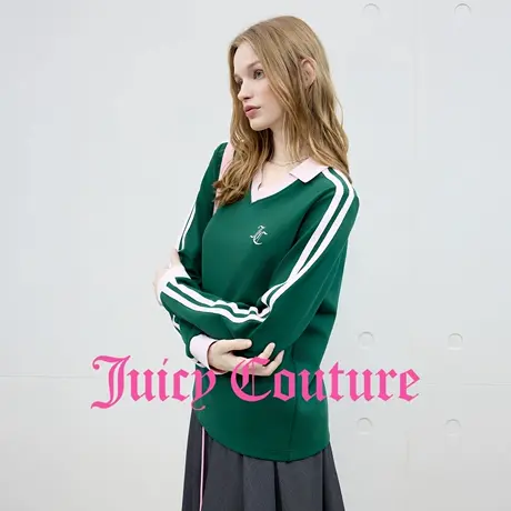 Juicy Couture橘滋卫衣女2025年秋季新款撞色V领美式宽松休闲上衣商品大图