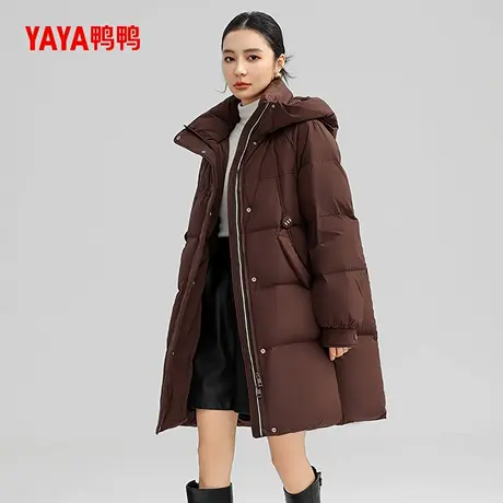 鸭鸭羽绒服女士2024冬季新品中长款时尚连帽保暖加厚90鸭绒外套Y商品大图
