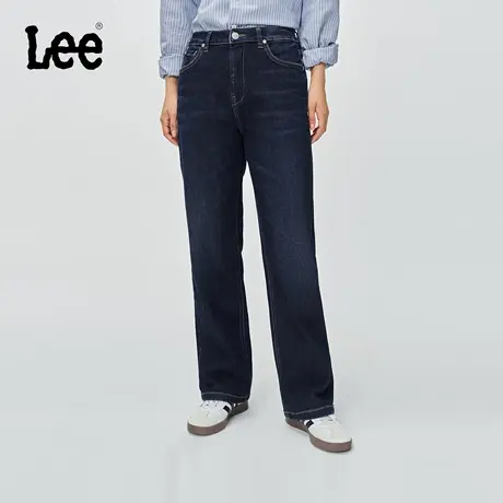 【张凌赫代言】Lee25秋冬新品429标准直脚磨毛深蓝色女保暖牛仔裤商品大图