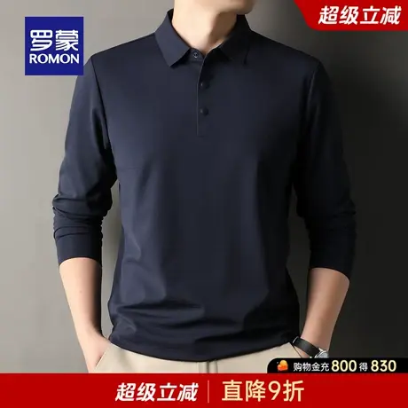 罗蒙男士商务休闲长袖POLO衫2025秋季新款百搭舒适亲肤保暖上衣男图片