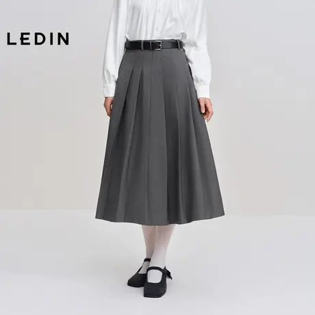 乐町学院风百褶女长裙冬季新款灰色半身裙韩系日常通勤宽褶A子裙商品大图