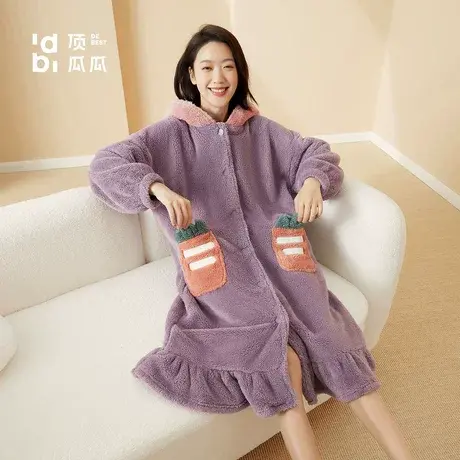 顶瓜瓜珊瑚绒睡衣女秋冬季可爱加绒加厚浴袍睡袍长款法兰绒家居服图片