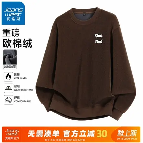 GV真维斯卫衣男款秋冬季欧棉绒加厚保暖长袖男加绒宽松圆领外套A商品大图