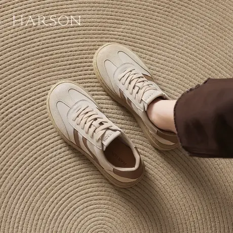 哈森厚底德训鞋女2025秋季新款百搭休闲运动板鞋时尚拼色女鞋子商品大图