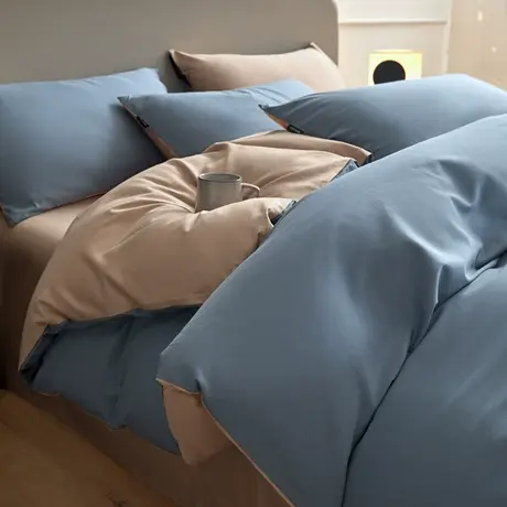 2026新款全棉纯棉纯色双拼四件套--简兮系列图片