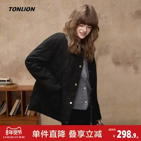 唐狮2026秋冬季女羽绒服菱格翻领时尚羽绒外套拼接小众设计感冬装商品大图