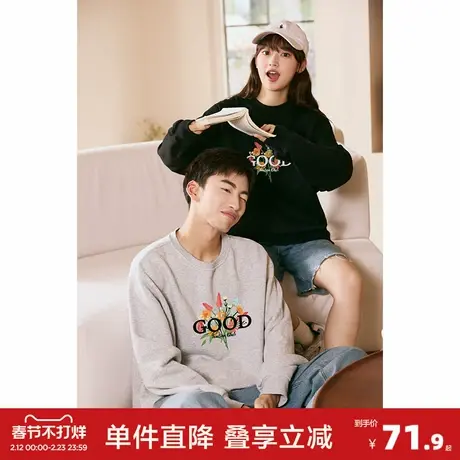 唐狮秋冬季新款情侣同码前胸小花图案设计感连帽卫衣潮流G商品大图